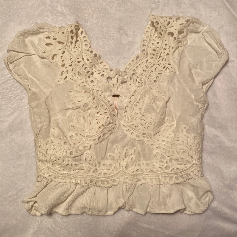 Free People Cream Ruffle Blouse